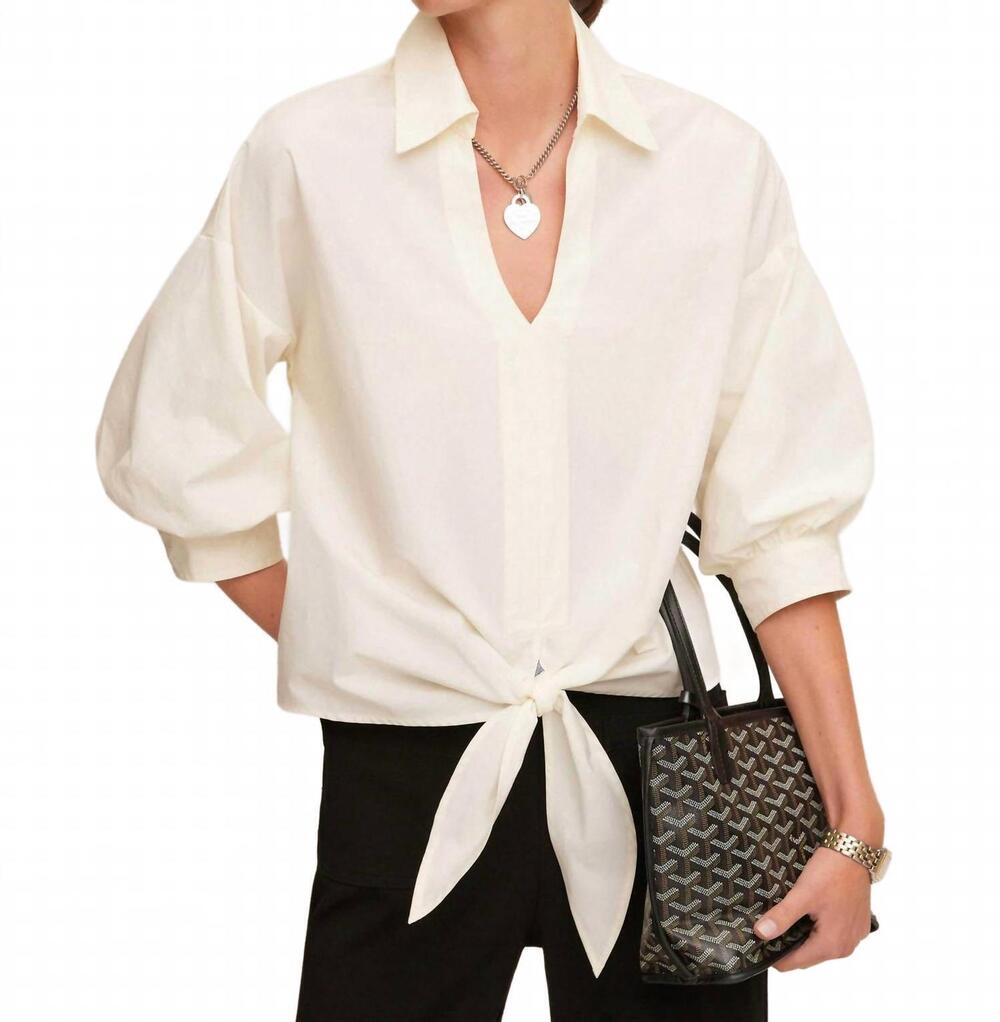 NEW FIFTEEN TWENTY women's jena lantern sleeve tie-front top in cream